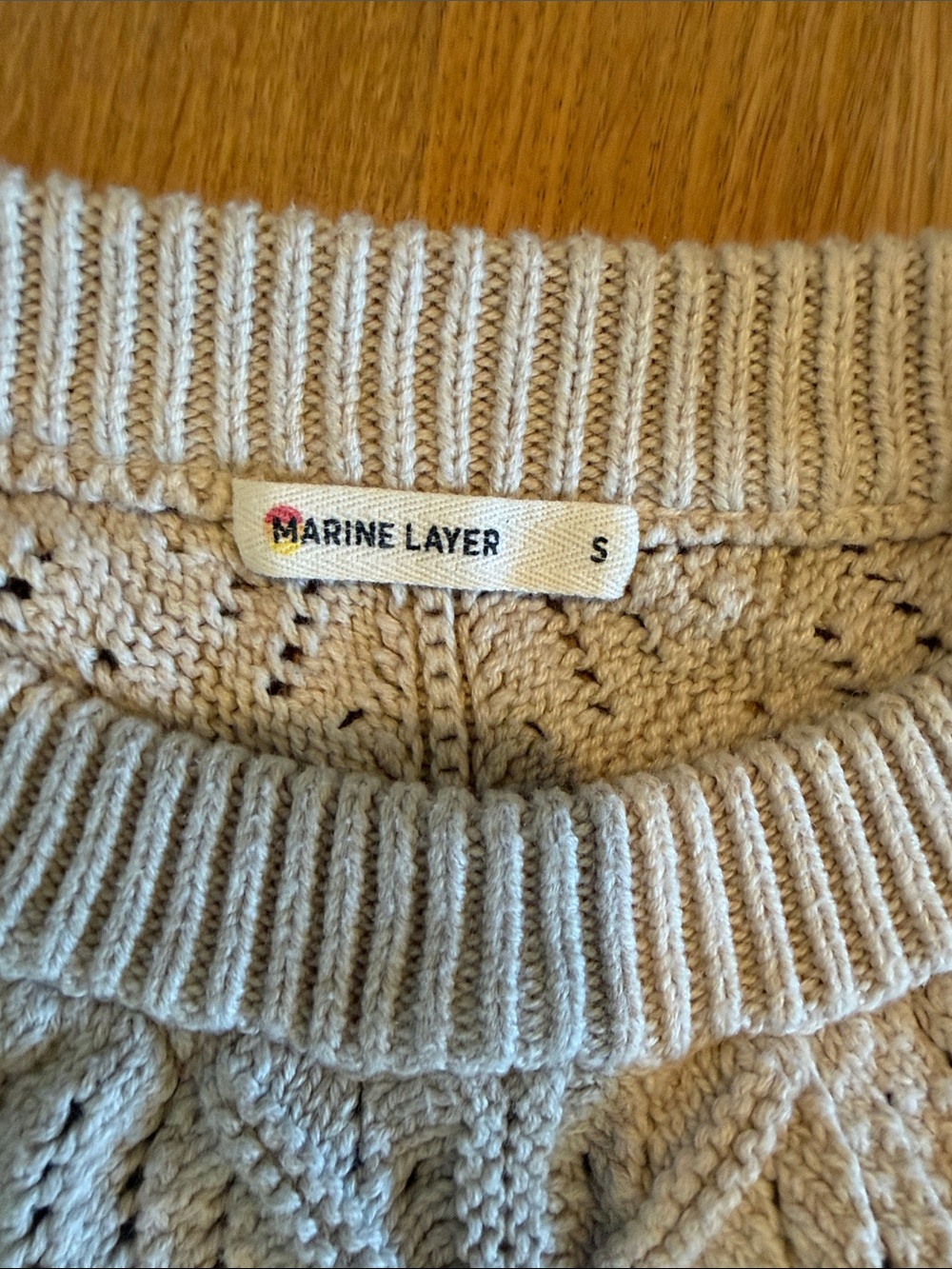 Marine Layer Cream Openwork Knit Crewneck Sweater Vest sz small